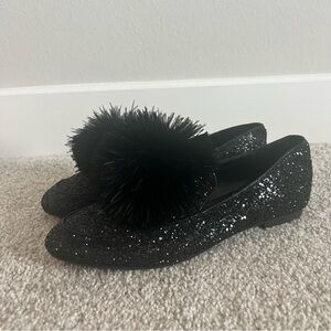 MICHAEL Michael Kors Fara Glitter Pom Poms Black Loafers Flats